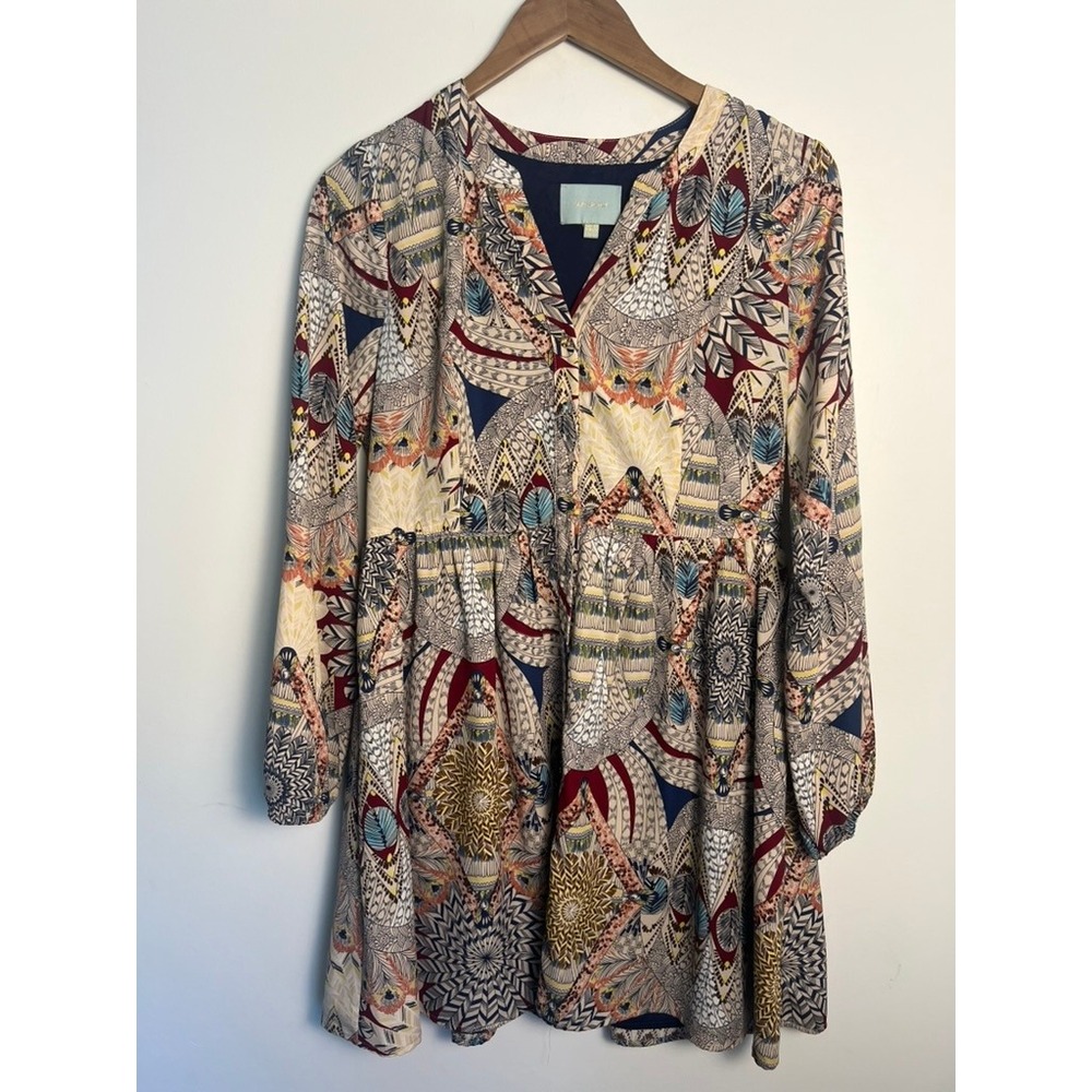 Skies Are Blue Wm S Geometric Medallion Print V-Neck Mini Dress Multi Color